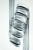 Six PING golf iron clubs arranged in a fan shape on a clean white background.