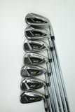 A set of seven TaylorMade M2 iron golf clubs arranged in a fan shape on a clean white background.
