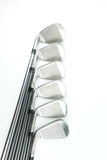 A set of seven golf iron clubs arranged in a fan shape on a plain white background.