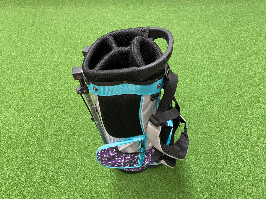 Grey/Aqua/Purple Junior 4-Way Stand Bag - pen mark detail