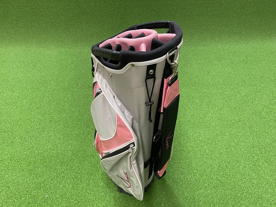 Dephlin Grey/Pink 14-Way Cart Bag with Raincover (USED) - pockets