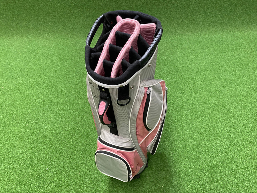 Dephlin Grey/Pink 14-Way Cart Bag with Raincover (USED) - pen mark detail